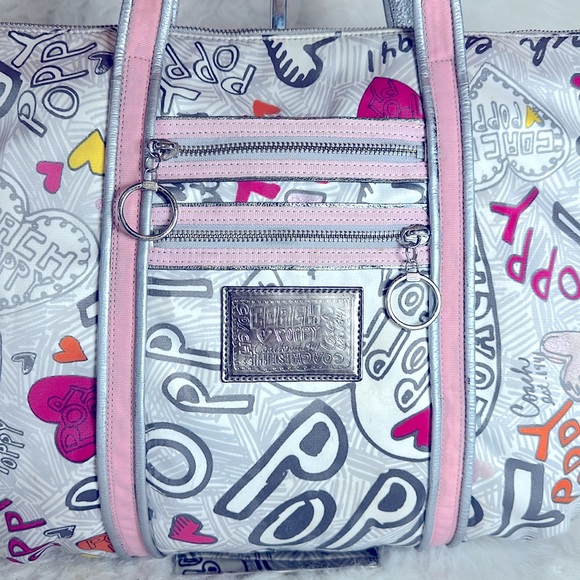 Coach Poppy Graffiti Glam Hearts Tote/Shoulder Bag - Picture 2 of 16